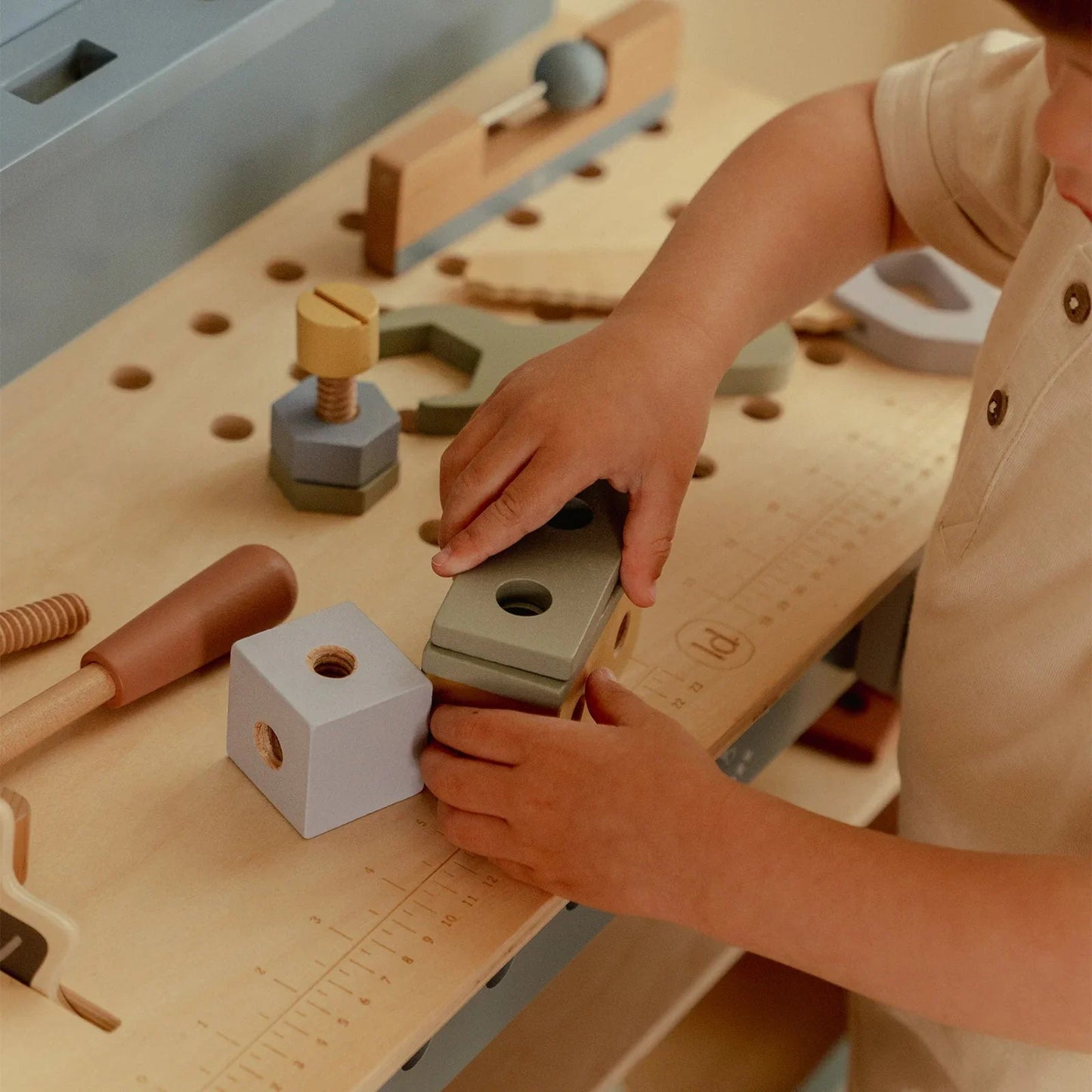 Little Dutch™ Wooden Workbench | Pretend Play Tool Bench for Kids with Wooden Tools